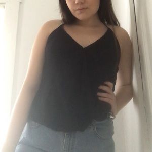 Black v neck wrap tie tank top